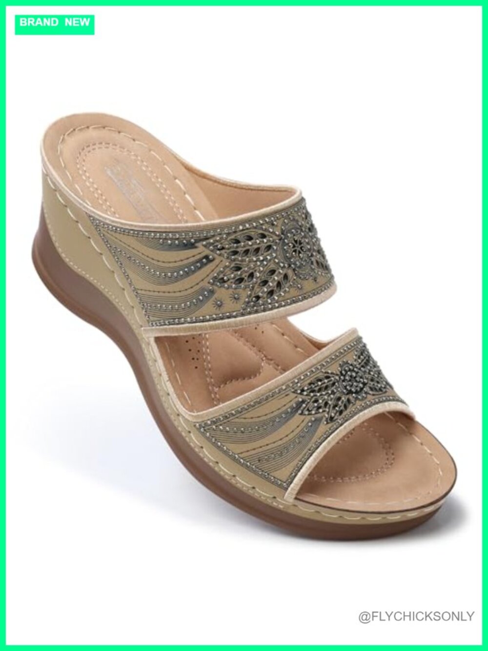 Wedge Sandals for Women Slip On Open Toe Embroidered Rhinestone Summer